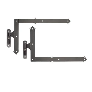 Decorative angle hinge with pin H400 x L650 – complete set for one leaf, black