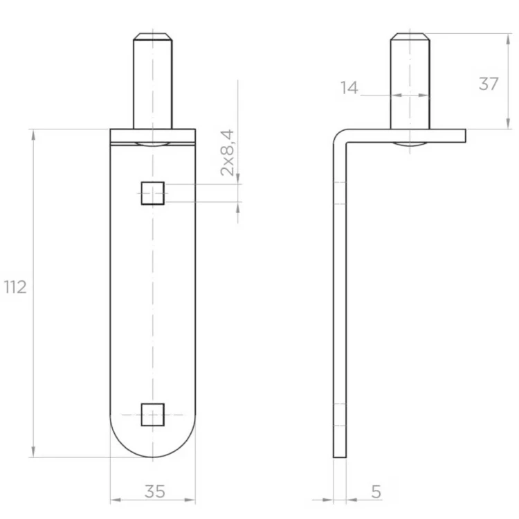 Belt hinge pin Ø14 mm for screwing – spindle for swing gates 001-508 (2)