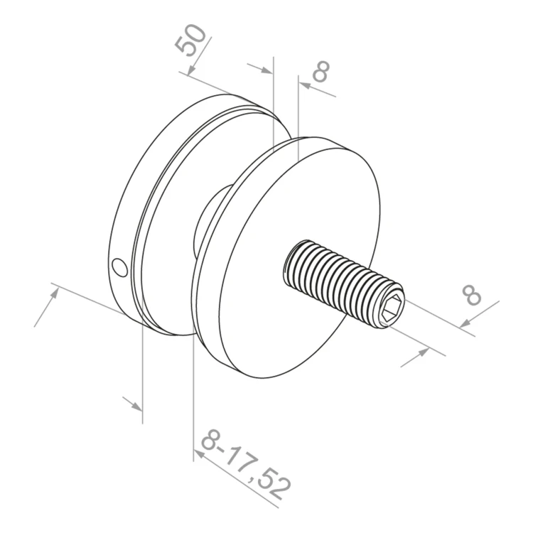 Point fixing for glass 8-17.52 mm fi 50/8/M8x45 AISI 304 flat system satin 000-477 (3)