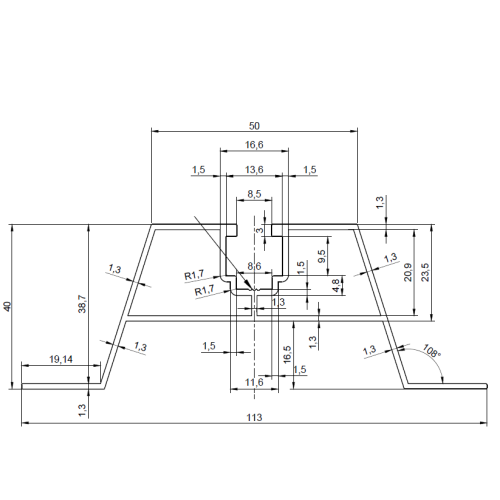Aluminium Trapezoidal Bridge H100 L330 with 2 mm EPDM Gasket for PV Mounting 001-779 (2)