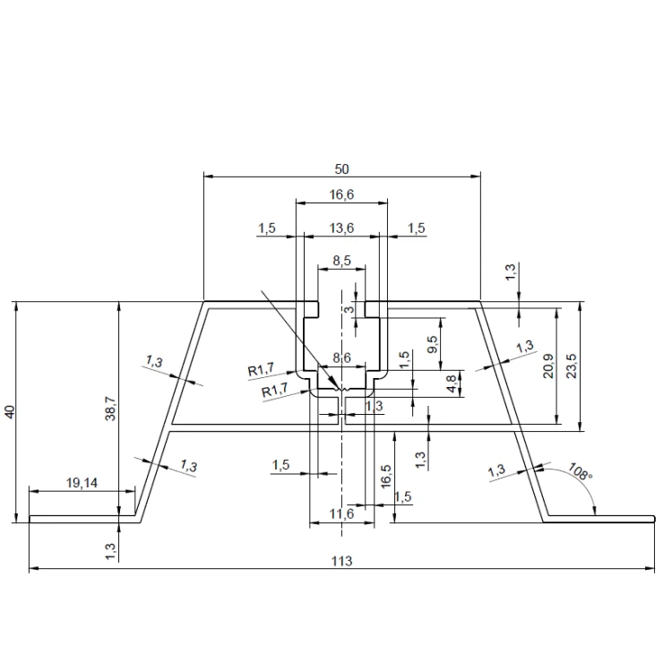 Aluminium Trapezoidal Bridge H100 L330 with 2 mm EPDM Gasket for PV Mounting 001-779 (2)
