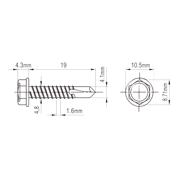 Self-Drilling Screw DIN 7504 K 4.8x19 mm – Stainless Steel A2, Hexagonal Flange Head 001-923 (2)