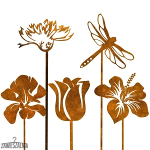 Garden Jewellery Hanging Set – Rusty 5-Piece Ornament Set with Steel Dragonfly XXL 99 cm