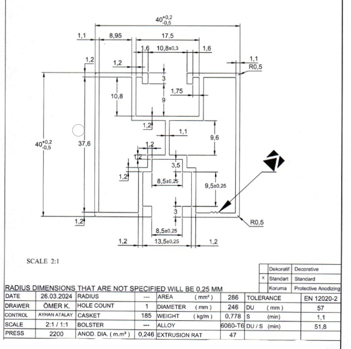 Aluminium Profile 240cm 40x40 for Hexagonal Screws PV-01-27 (4)
