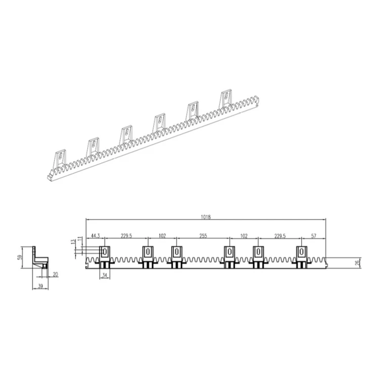 Rack Gear for Self-Supporting Sliding Gates Plastic L1000X20 up to 800 kg 000-204 (3)