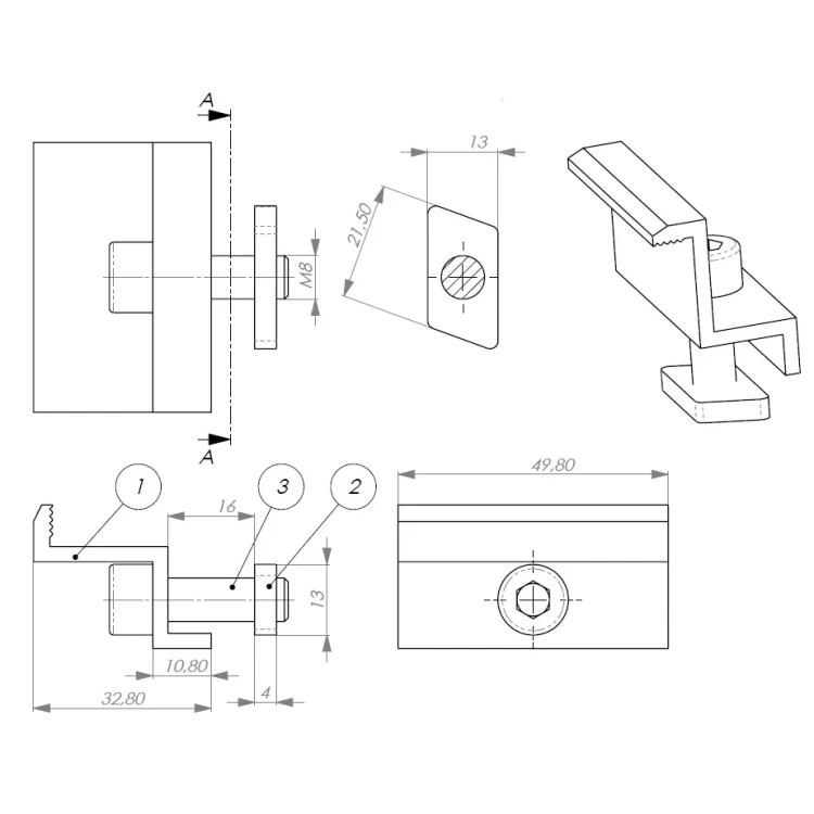 End clamp 30mm with screw and insert PV-03-22 (3)