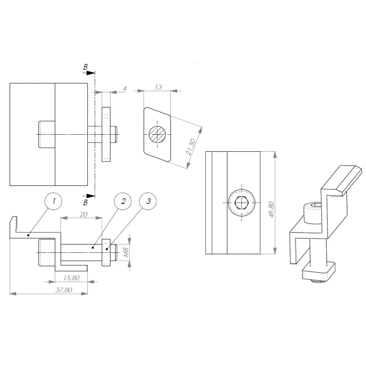 End clamp 35mm with screw and insert - black painted PV-03-25 (3)