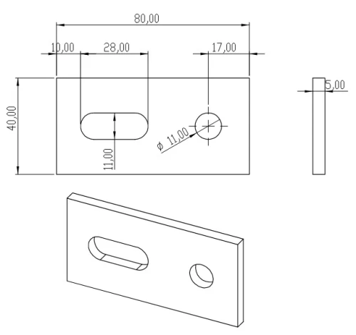 Aluminum adapter 40x80x5 PV-07-05 (2)