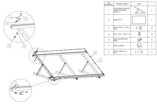 Mounting triangle, adjustable - 15-30 horizontal - 980x371x850 PV-09-08 (2)