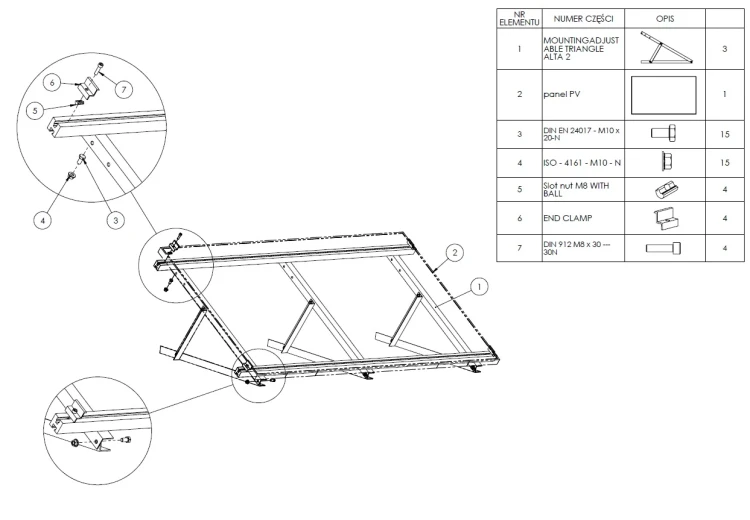Mounting triangle, adjustable - 15-30 horizontal - 980x371x850 PV-09-08 (2)