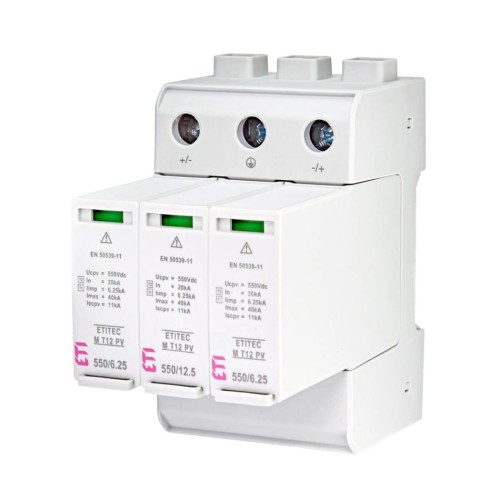 Surge protector PV DC Type 1+2 (B+C) 1100V 3P 20kA 3.8kV ETITEC M 1100/12.5 Y 002440511 ETI GPV-401-38