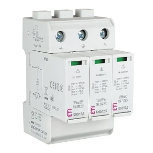 Surge arrester PV DC type 1+2 (B+C) 1200V 3P 12.5kA 4.4kV ETITEC SM T12 PV 1200/12,5 Y 002440630 ETI GPV-401-50