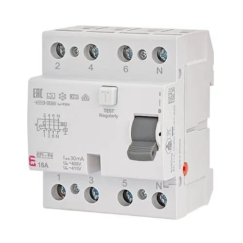 Residual current circuit breaker 4P 40A 30mA type AC EFI6-P4 AC 40/0.03 002061652 ETI GPV-401-73