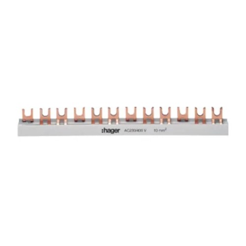 Busbar 3 poles 57mod 10mm², KDN363B fork-type Hager GPV-401-80
