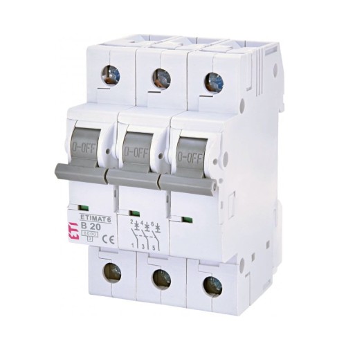 Overcurrent circuit breaker B 20A 3P 6kA ETIMAT6 002115517 ETI GPV-401-102