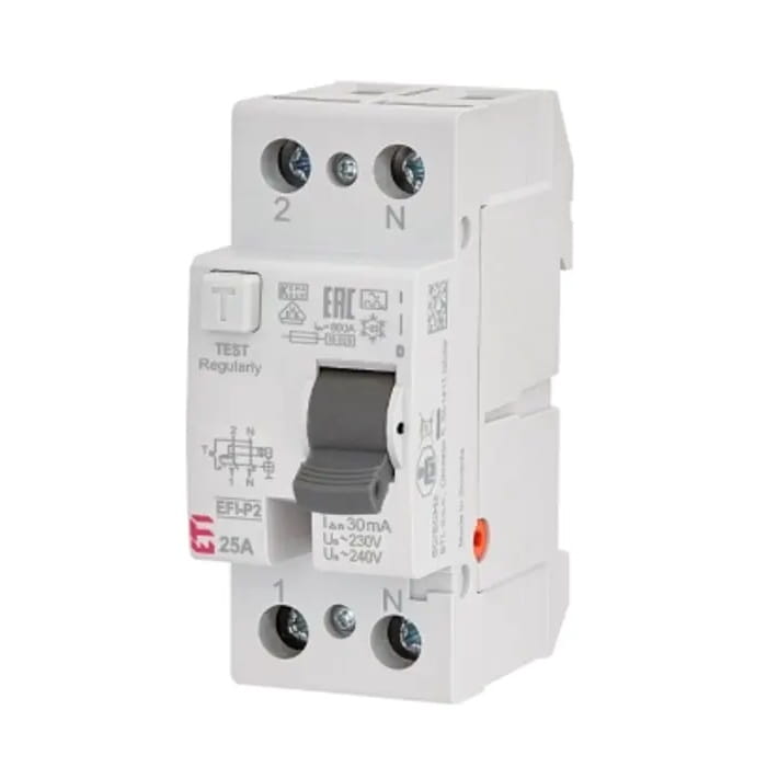 Residual current circuit breaker 2P 25A 30mA type AC EFI6-P2 AC 25/0.03 002061251 ETI GPV-401-104