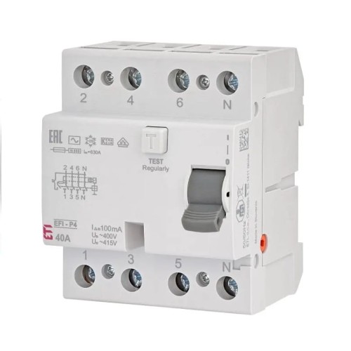 Residual current circuit breaker 4P 40A 100mA type AC EFI-P4 AC 40/0.1 002061622 ETI GPV-401-132