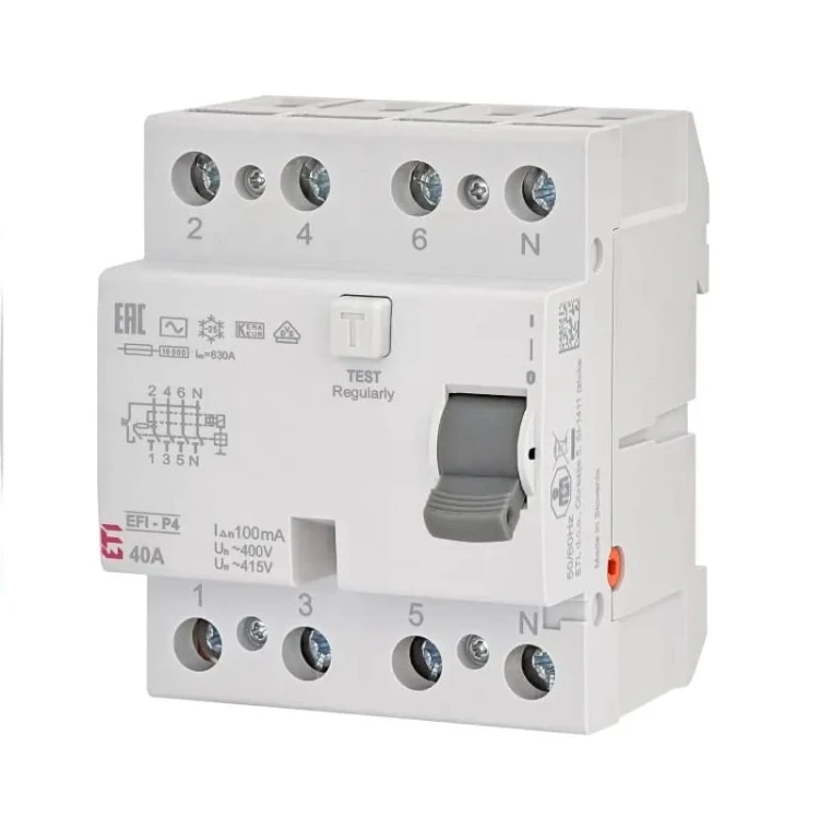 Residual current circuit breaker 4P 40A 100mA type AC EFI-P4 AC 40/0.1 002061622 ETI GPV-401-132