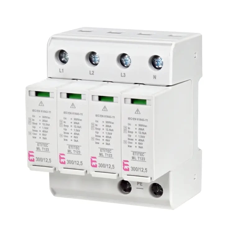Surge protector Type 1+2+3 (B+C+D) 4P 20kA 1.5kV ETITEC ML T123 300/125 4+0 002440667 ETI GPV-401-141
