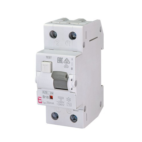 Residual current circuit breaker with overcurrent protection B 16A 1P+N 30mA type AC KZS-2M AC B16/0.03 002173104 ETI GPV-401-173