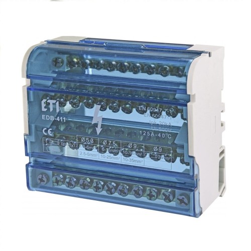 Distribution block 4-pole 125A 11 terminals TH35 EDB-411 001102304 ETI GPV-401-182