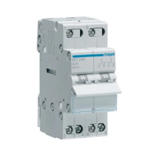 Hager Modular installation switch I-0-II (1-0-2) common point from top 2P 40A 230V AC GPV-401-212
