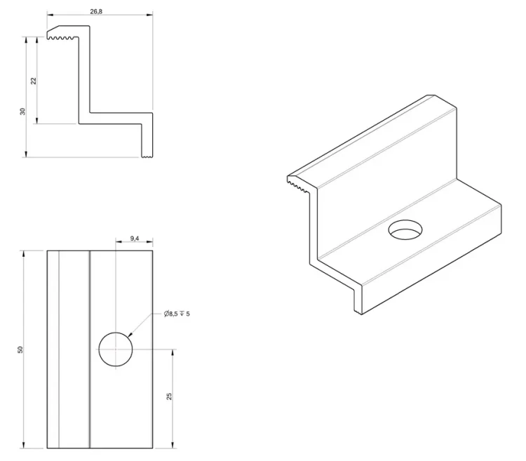 End clamp H30 Aluminium 6060 Hole M8 painted PV-03-30 (3)