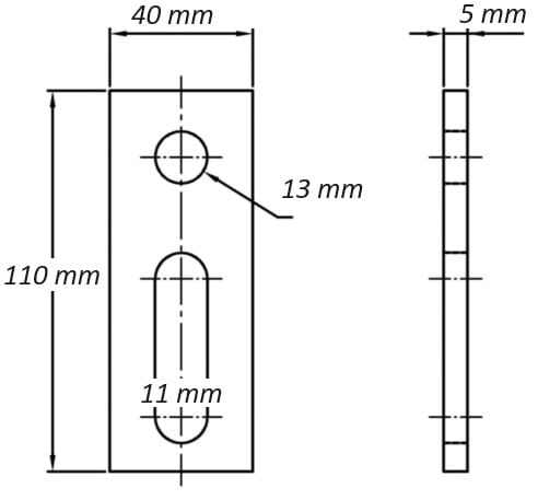 Mounting adapter M12 110x40x5 grade 1.4301 PV-07-06 (2)