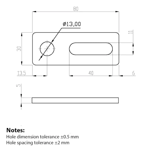 Mounting adapter M12 80x30x5 grade 1.4301 PV-07-07 (2)