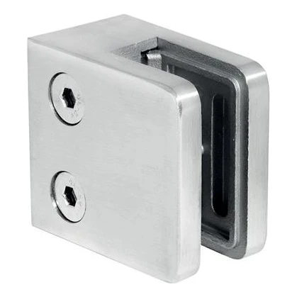 Glass clamp 45x45x26 mm, glass 6-10.76 mm, AISI 304, flat system, satin 000-260 (1)