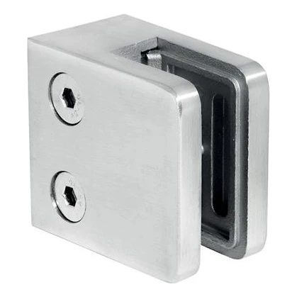 Glass clamp 45x45x26 mm, glass 6-10.76 mm, AISI 304, flat system, satin 000-260 (1)