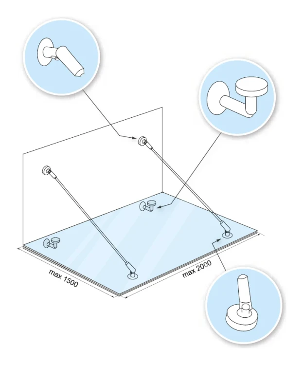 Glass canopy system M12, 3-piece, for pull rod fi 12mm, glass 8-17.52mm (aisi304, universal, satin) (10) 000-285 (4)