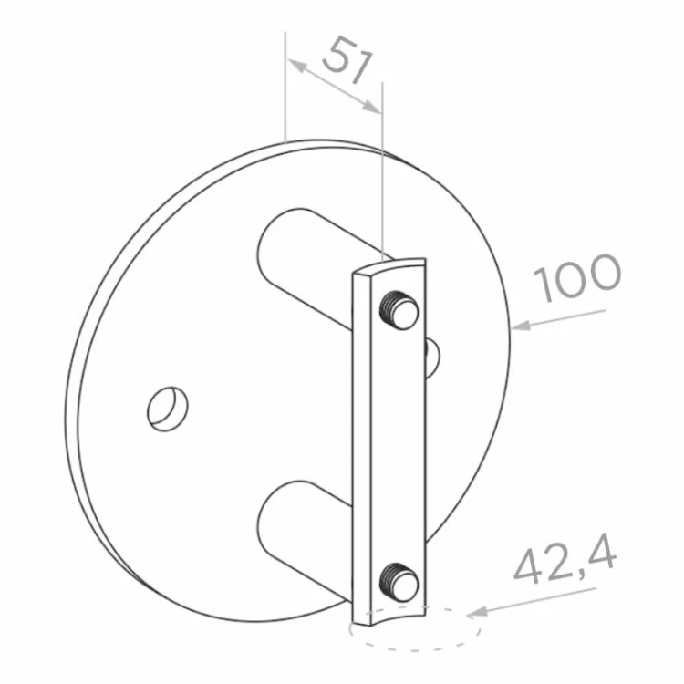 Side mounting of post fi 42.4 mm to pipe fi 100 mm AISI 304 satin 000-299 (2)
