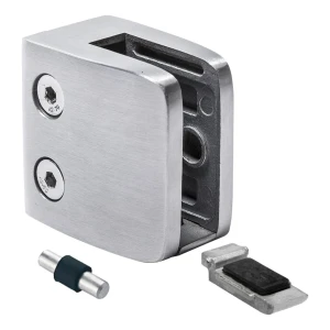 Glass clamp 8-12.76 mm 52x52x32 mm bracket and pin AISI 304 flat system satin