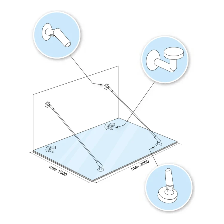 Glass canopy system M10 3-piece back plate fi 10 mm glass 8-17.52 mm AISI 304 satin 000-261 (4)