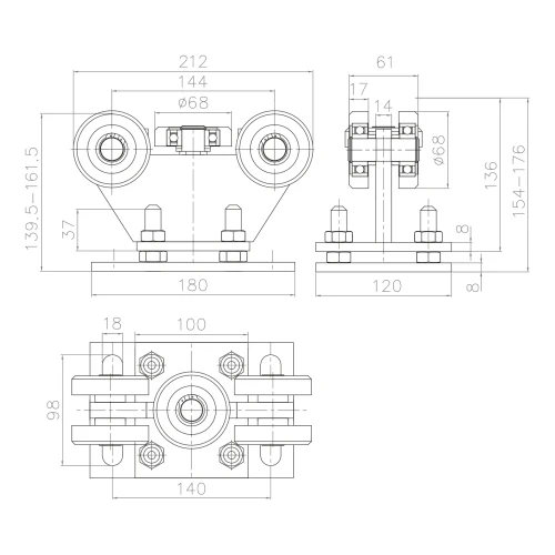 Running trolley 80 steel rollers for sliding gate with adjustment 5-roller 000-314 (2)