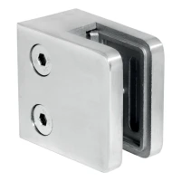 Glass clamp 45x45x26 mm, glass 6-10.76 mm, AISI 316, flat system, satin