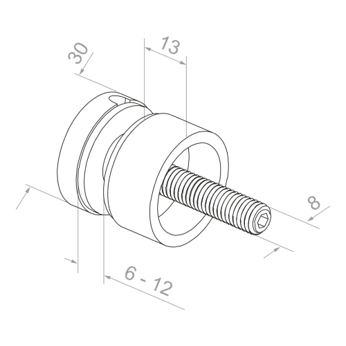 Point fixing for glass fi 30/13/M8x40 glass 6-12 mm AISI 304 flat system satin 000-295 (2)