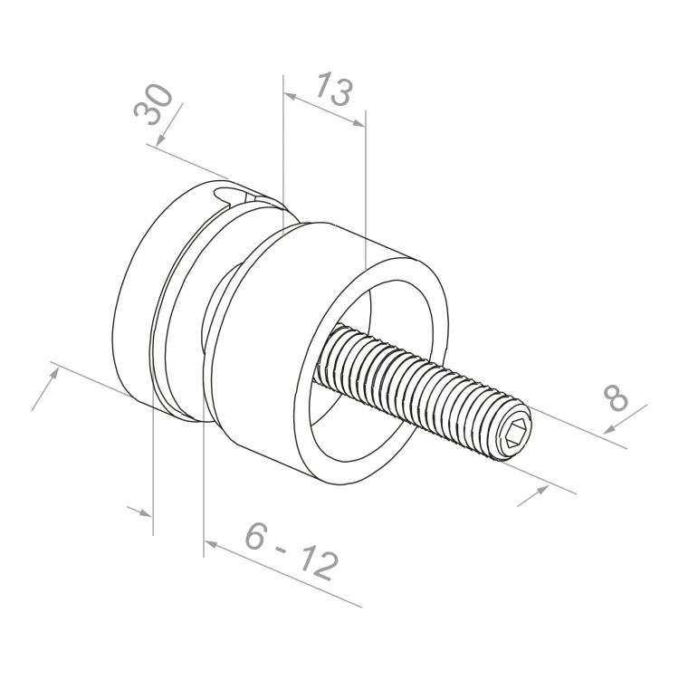 Point fixing for glass fi 30/13/M8x40 glass 6-12 mm AISI 304 flat system satin 000-295 (2)