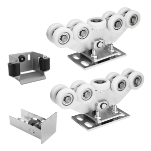 Sliding gate trolley pack: 2× trolley (9-roller, plastic) + accessories