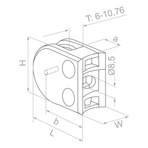 Glass holder 50x40x26 mm with pin, glass 6-10.76 mm, AISI 304, system 42.4, polished 000-264 (3)