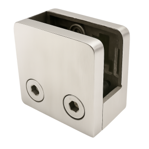 Glass holder 45x45x26 mm with pin bracket glass 6–10.76 mm AISI 304 flat system satin