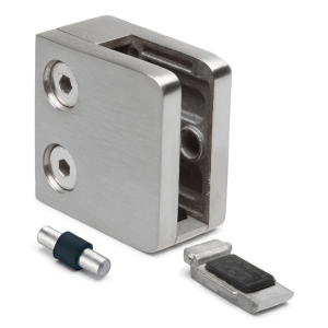 Glass holder 6-10.76 mm 45x45x26 mm bracket and pin AISI 304 flat system polished
