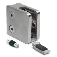 Glass holder 6-10.76 mm 45x45x26 mm bracket and pin AISI 304 system 42.4 mm polished