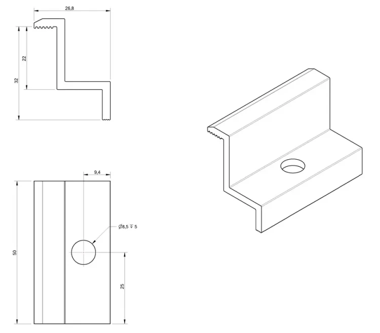 End clamp H32 aluminum 6060 hole M8 PV-03-03 (3)