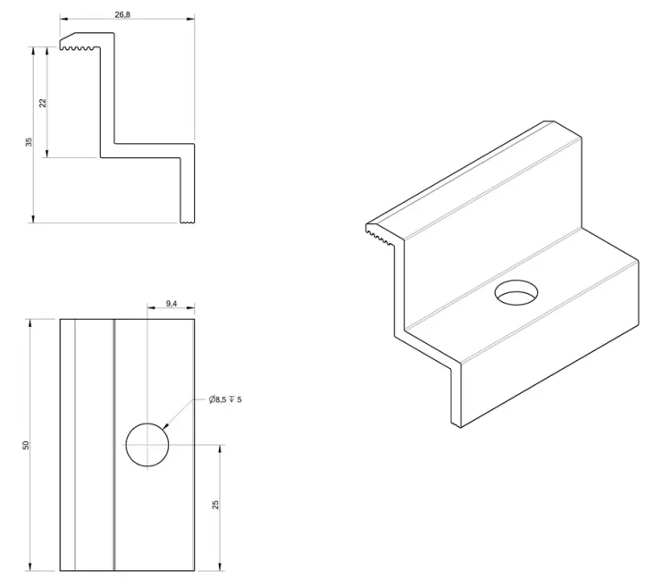 End clamp H35 aluminum 6060 hole M8 PV-03-05 (3)