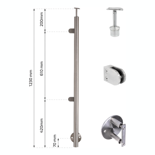 Left end post ø 42.4x1230mm AISI304 side mounting satin 000-525 (2)