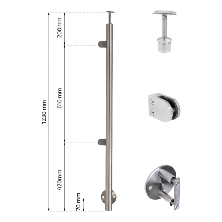 Left end post ø 42.4x1230mm AISI304 side mounting satin 000-525 (2)