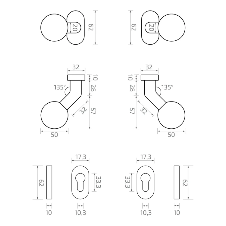 PSG knob-knob set movable stainless steel AISI 304 with oval escutcheons 000-718 (5)