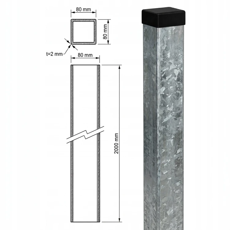 Fence post 80x80x2 mm, length 2.4 m, galvanised 000-489 (4)